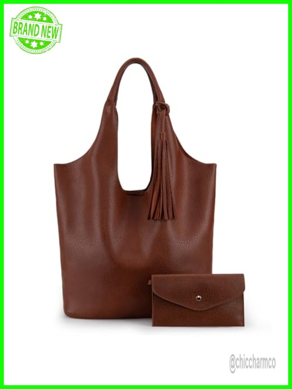Slouchy Hobo Shoulder Bag with Tassel Vegan Leather Large Handbag